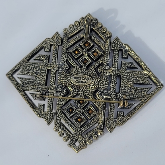 Heidi Daus Pendant Brooch Multicolor Green Brown Yellow Art Deco Diamond Shape - Picture 9 of 14